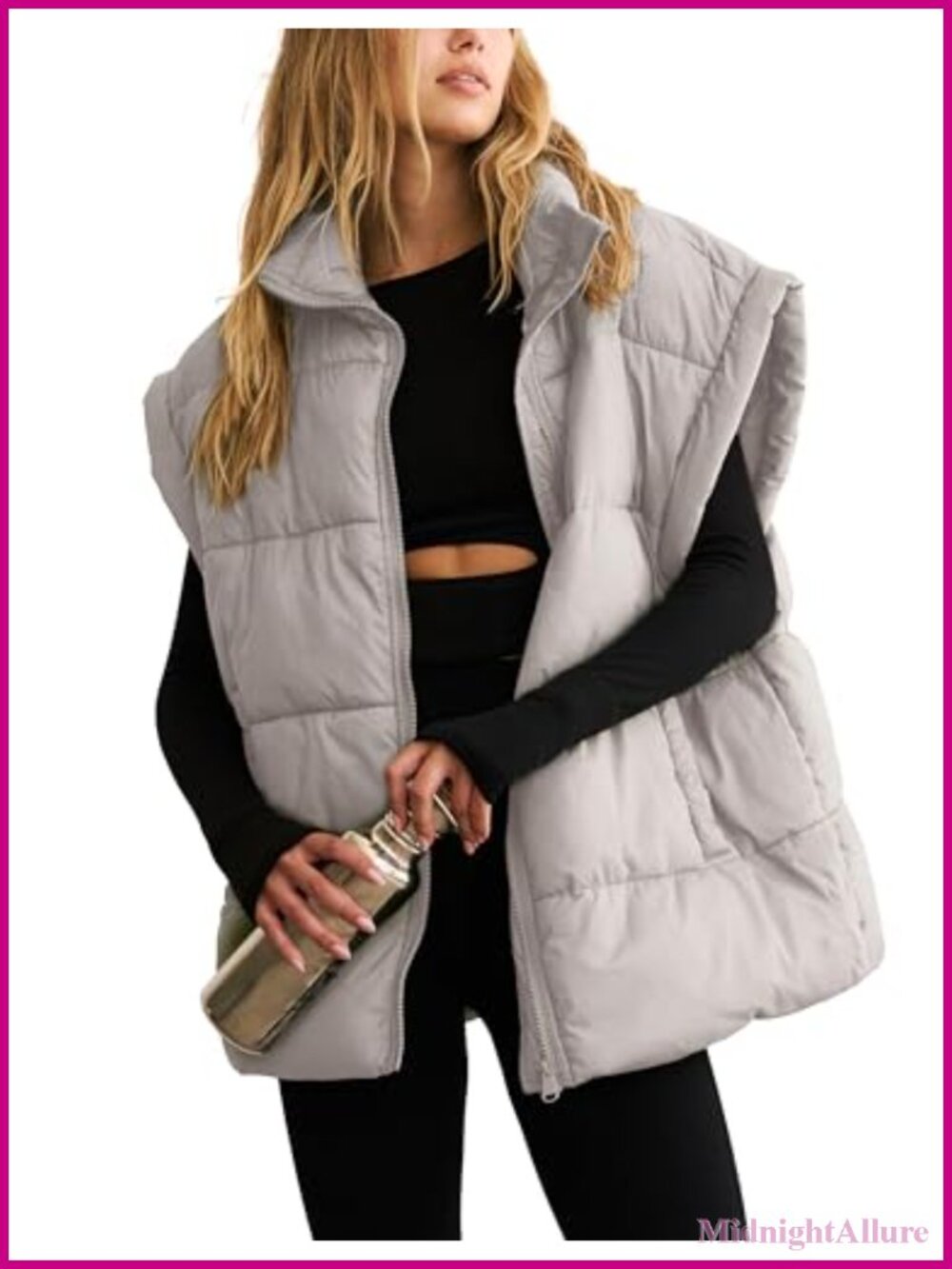 Women's Oversized Quilted Puffer Vest Lightweight Sleeveless Winter Coat with